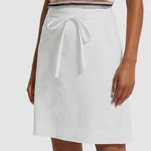 $245 Theory Women's White Linen Blend A Line Tie Belt Pocketed Skirt Size 00